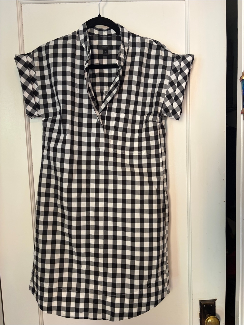 J. Crew Black and White Gingham Midi Dress, Cap Sleeved Modernized